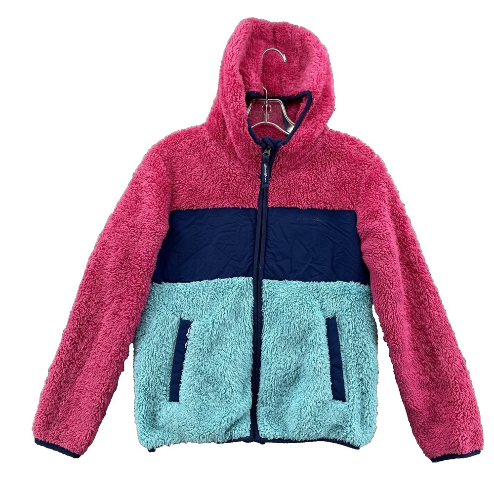 Eddie Bauer Kids Fleece Jacket Med Pink Blue‎ Colorblock Outdoor Camp Cabin Fall